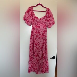 Floral puff sleeve tie back maxi dress